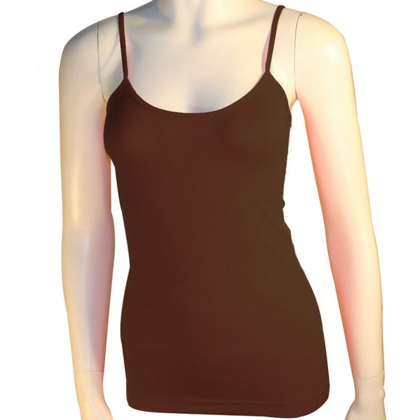 Women's Basic Button Cami Tank Top Soft Knit Solid Color Fitted Spaghetti Strap